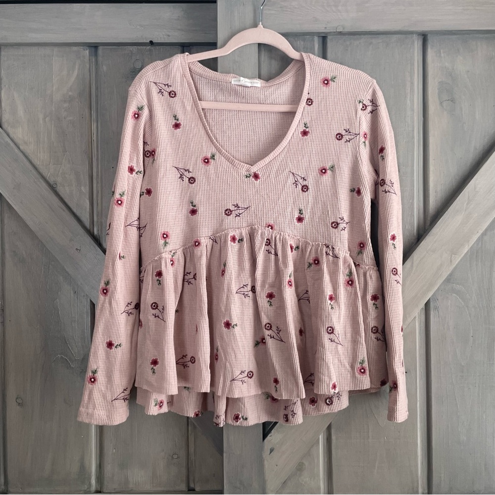 Coco & Jaimeson Baby‎ Doll Waffle Knit Floral Embroidered baby pink coquette L
